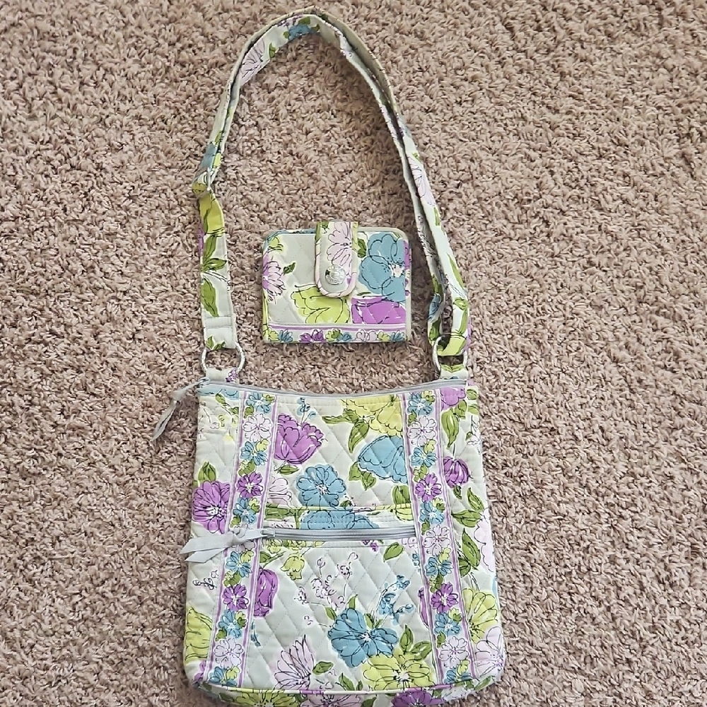 Floral Quilted Crossbody Bag and Wallet Set